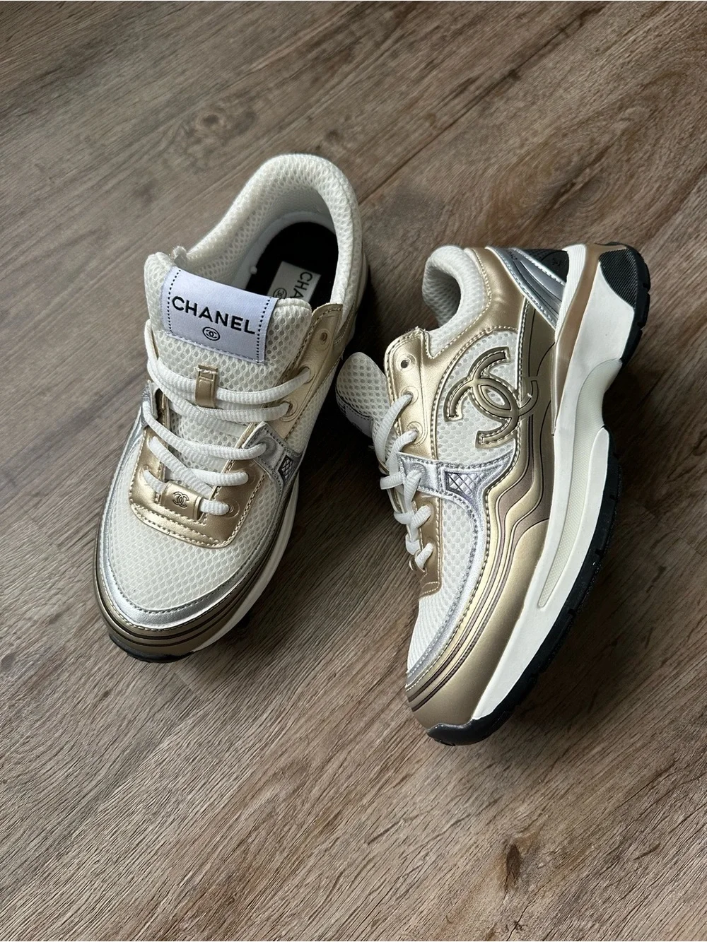 CHANEL Gold Sneakers - Picture 1 of 7